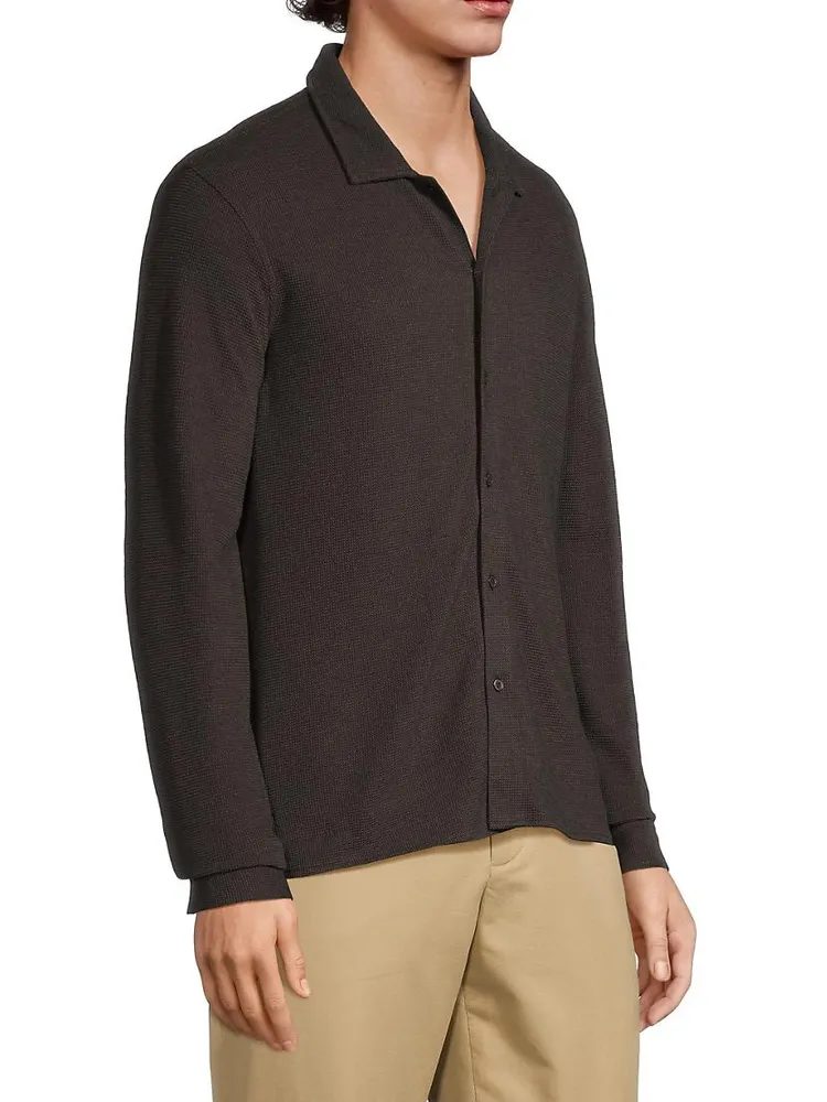 Waffle-Knit Button-Front Shirt