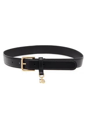 Leather & Logo-Charm Belt