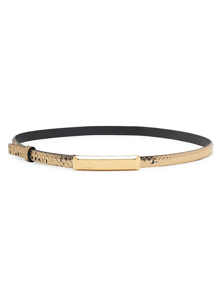 Bar Python-Embossed Metallic Leather Belt