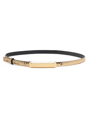 Bar Python-Embossed Metallic Leather Belt