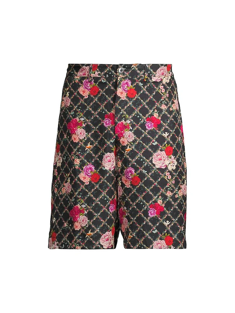 Floral Grid Silk Shorts