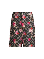 Floral Grid Silk Shorts