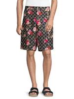 Floral Grid Silk Shorts