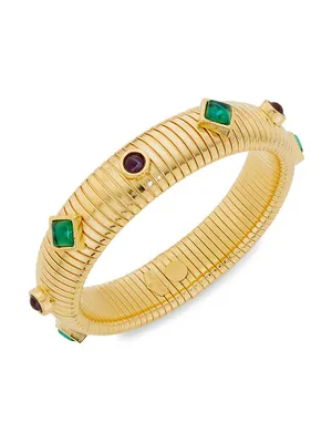 Cleopatra Giza 24K Gold-Plated & Glass Stone Stretch Bracelet