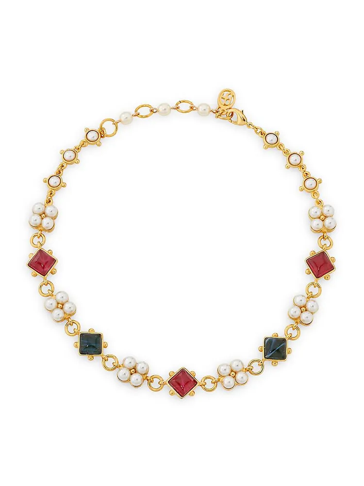 Tudor Gabrilla 24K Gold-Plated, Glass Stone & Pearl Short Necklace