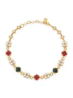 Tudor Gabrilla 24K Gold-Plated, Glass Stone & Pearl Short Necklace