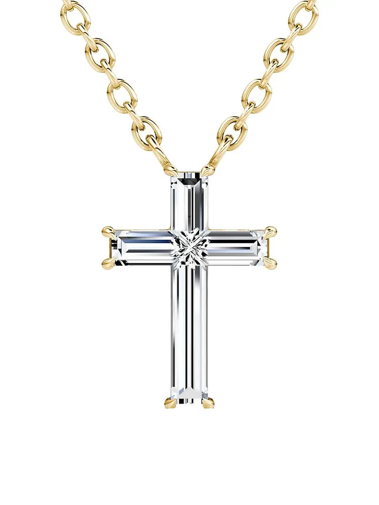 Solitaire Cross Jewelry 14K Gold & 0.80 TCW Lab-Grown Diamond Pendant Necklace