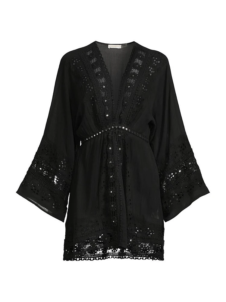 Clover Guipure Lace-Trimmed Cover-Up Dress