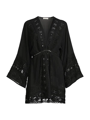 Clover Guipure Lace-Trimmed Cover-Up Dress