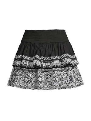 Loretta Embroidered Cotton Flare Miniskirt