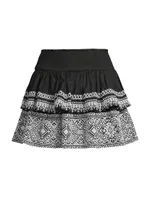 Loretta Embroidered Cotton Flare Miniskirt