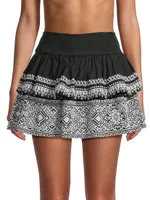 Loretta Embroidered Cotton Flare Miniskirt