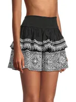 Loretta Embroidered Cotton Flare Miniskirt