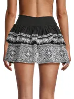 Loretta Embroidered Cotton Flare Miniskirt