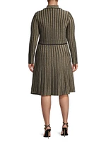 Plus Shimmer Rib-Knit Knee-Length Dress