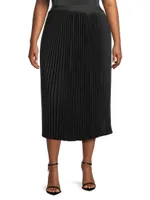 Plus Shimmer Pleated Woven Midi-Skirt