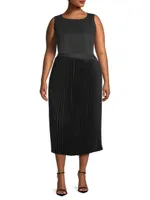 Plus Shimmer Pleated Woven Midi-Skirt