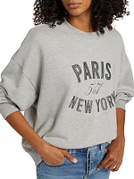 Paris New York Cotton-Blend Pullover Sweatshirt