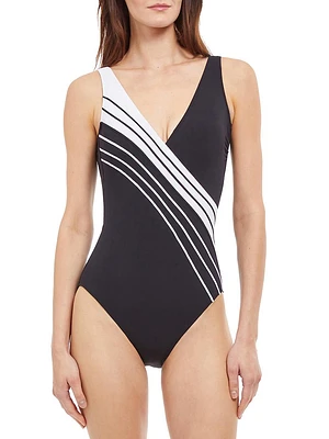 Simple Elegance Striped One-Piece Swimsuit