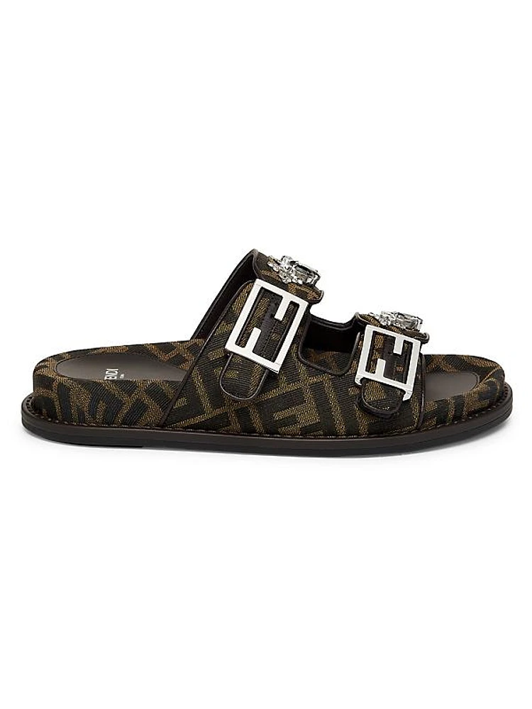 Fendi Feel Crystal-Embellished Monogram Sandals