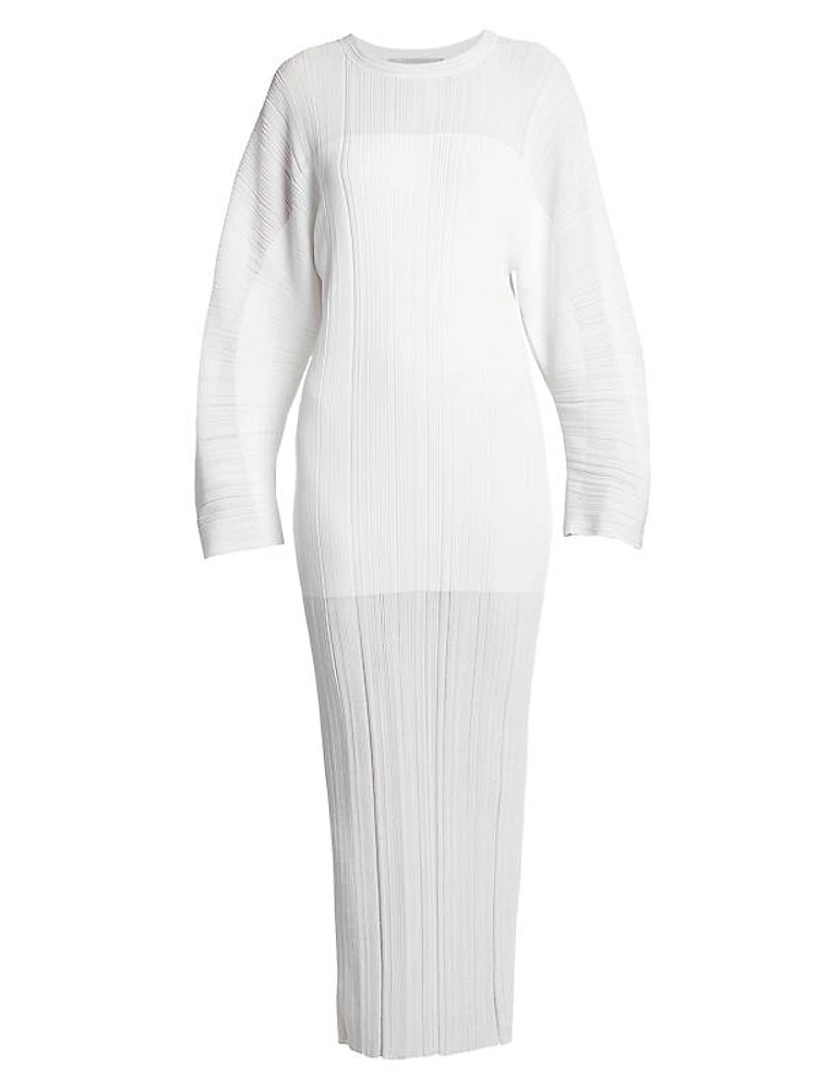 Plissé Long-Sleeve Maxi Dress