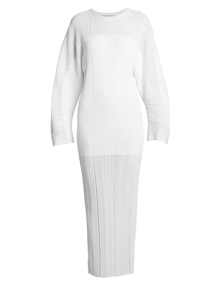 Plissé Long-Sleeve Maxi Dress