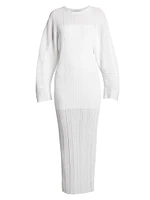 Plissé Long-Sleeve Maxi Dress