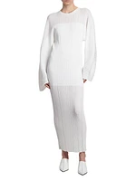 Plissé Long-Sleeve Maxi Dress