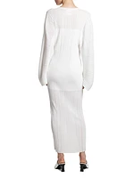 Plissé Long-Sleeve Maxi Dress