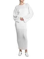 Plissé Long-Sleeve Maxi Dress