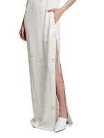 Embroidered One-Shoulder Maxi Dress