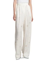 Embroidered High-Rise Wide-Leg Pants