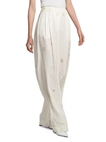 Embroidered High-Rise Wide-Leg Pants