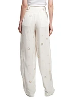 Embroidered High-Rise Wide-Leg Pants