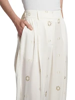 Embroidered High-Rise Wide-Leg Pants