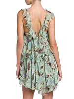 Garden-Print Silk Minidress