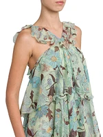 Garden-Print Silk Minidress