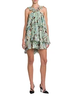 Garden-Print Silk Minidress