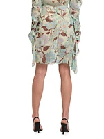 Floral Asymmetric Silk Midi-Skirt