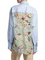 Floral-Back Chiffon Oversized Shirt