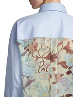 Floral-Back Chiffon Oversized Shirt