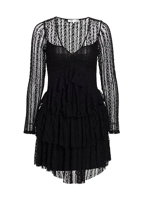 Yana Ruffled Stretch Lace Minidress