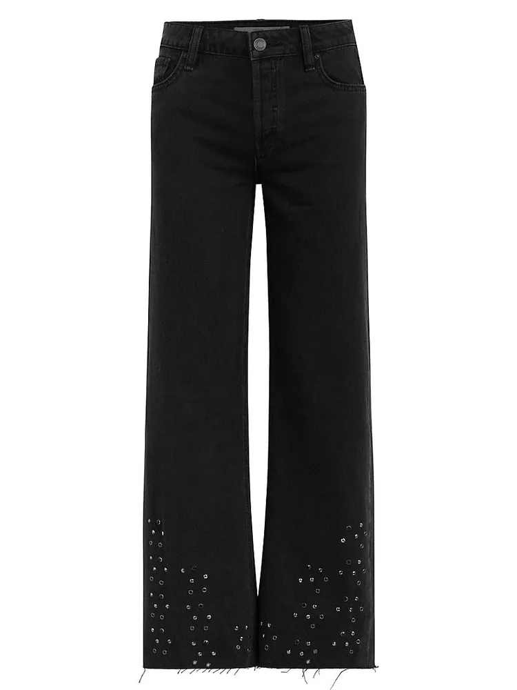 Rosie High-Rise Wide Leg Grommeted Fray Ankle Jeans