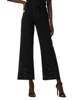 Rosie High-Rise Wide Leg Grommeted Fray Ankle Jeans