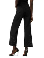 Rosie High-Rise Wide Leg Grommeted Fray Ankle Jeans