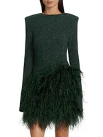 Metallic Feather-Hem Minidress