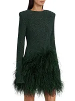 Metallic Feather-Hem Minidress