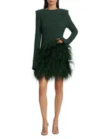 Metallic Feather-Hem Minidress