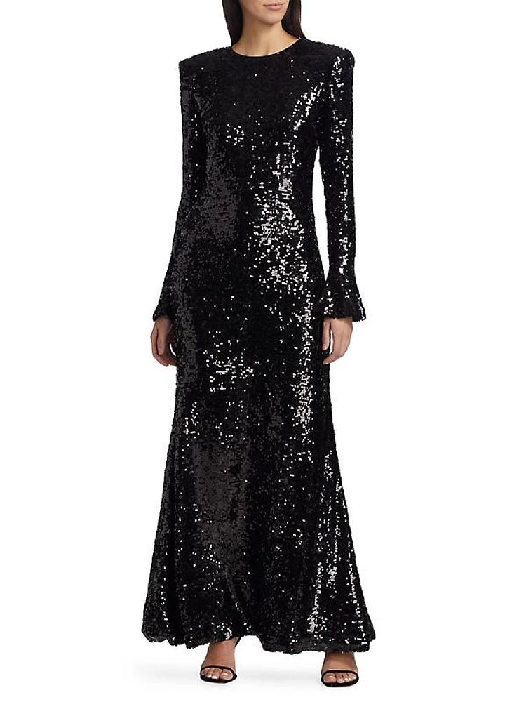 Sequined Flare-Sleeve Maxi Dress