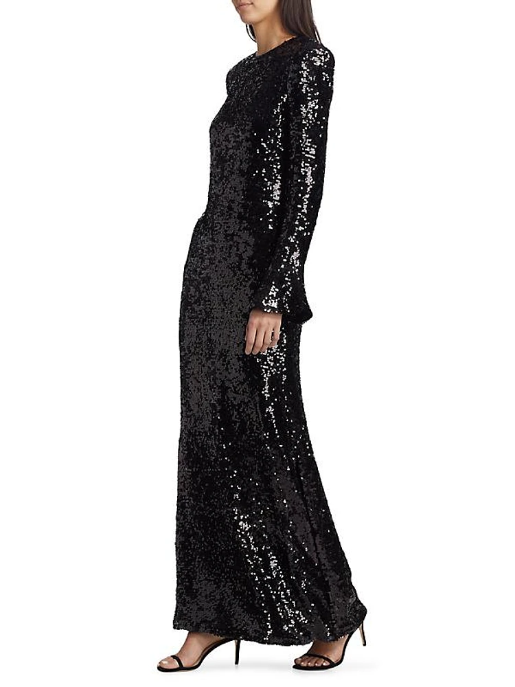 Sequined Flare-Sleeve Maxi Dress